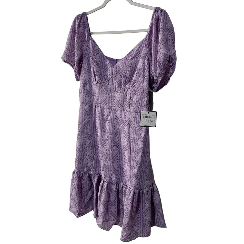 LAUNDRY SHELLI SEGAL WMNS SZ 4 PURPLE FLORAL RUFFLE PUFF SLEEVE MINI DRESS NEW - Picture 9 of 12